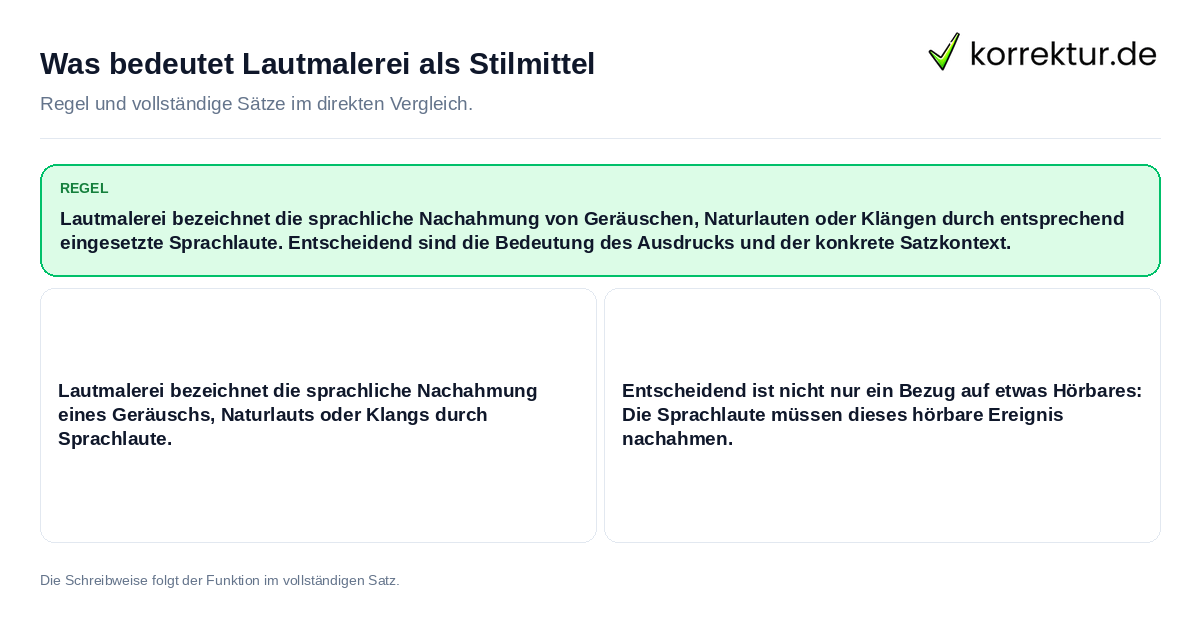 Konkrete Regel und vollständige Beispielsätze zu Was bedeutet Lautmalerei als Stilmittel