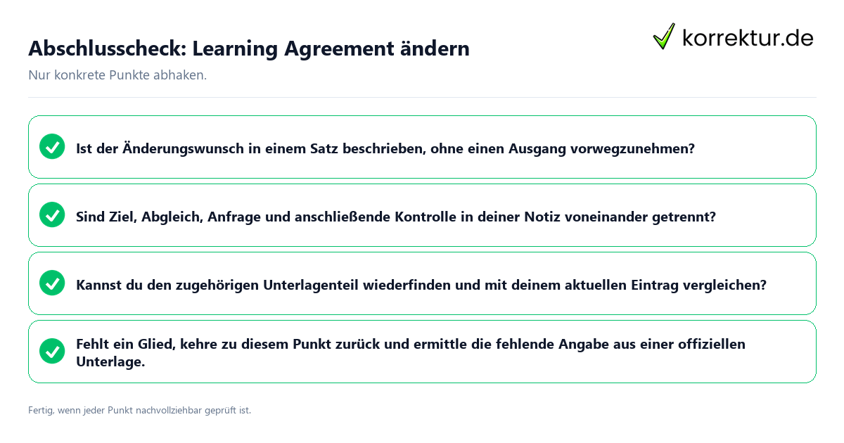 Konkreter Abschlusscheck zu Learning Agreement ändern
