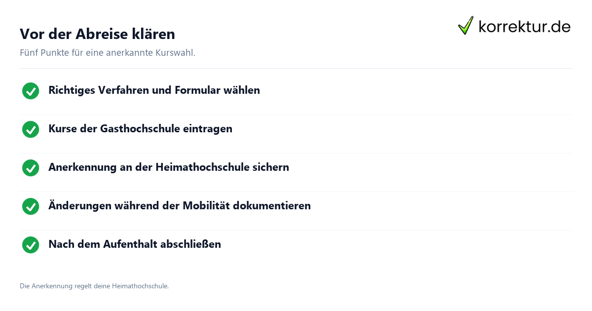 Vor der Abreise klären Erasmus Checkliste