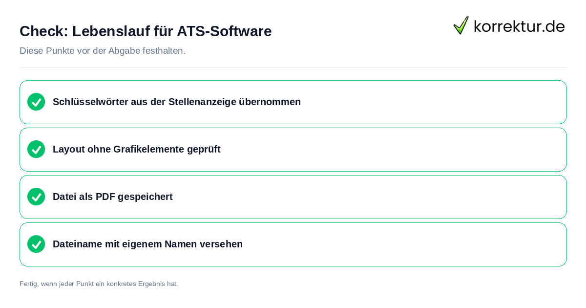 Check: Lebenslauf für ATS-Software Lebenslauf für ATS-Software: Prüfliste mit vier Punkten