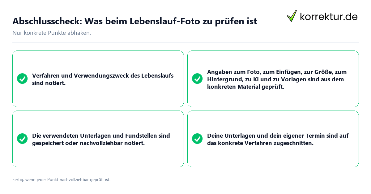 Abschlusscheck: Was beim Lebenslauf-Foto zu prüfen ist Konkreter Abschlusscheck zu Was beim Lebenslauf-Foto zu prüfen ist