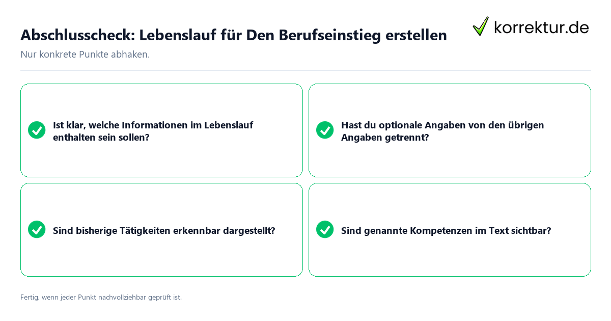 Abschlusscheck: Lebenslauf für Den Berufseinstieg erstellen Konkreter Abschlusscheck zu Lebenslauf für Den Berufseinstieg erstellen