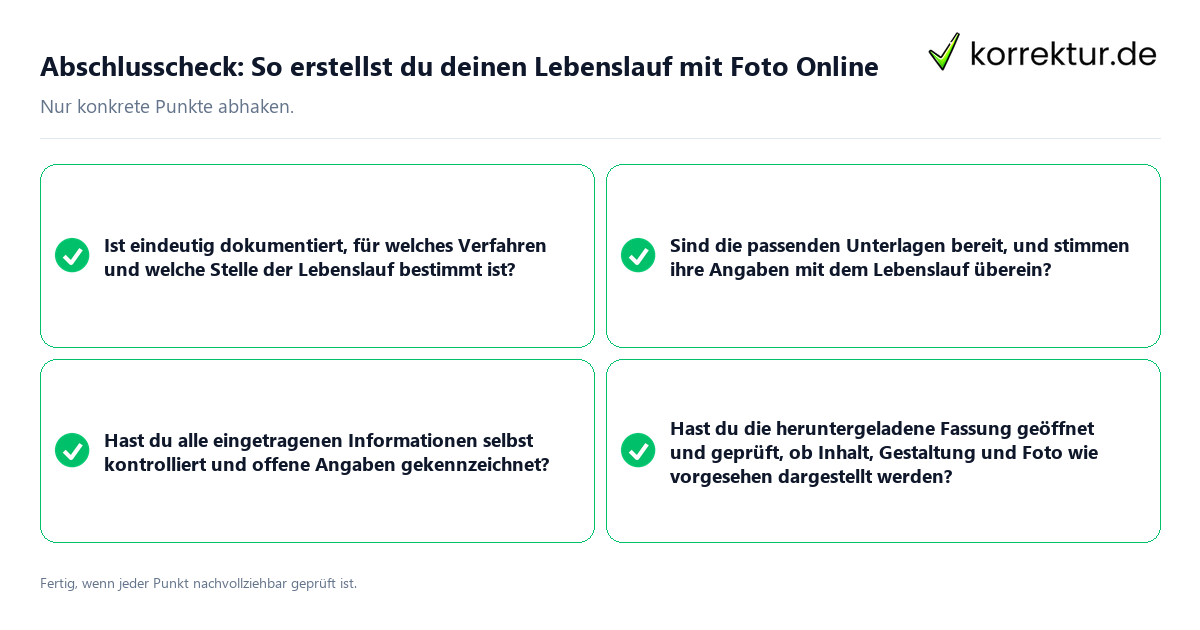 Abschlusscheck: So erstellst du deinen Lebenslauf mit Foto Online Konkreter Abschlusscheck zu So erstellst du deinen Lebenslauf mit Foto Online