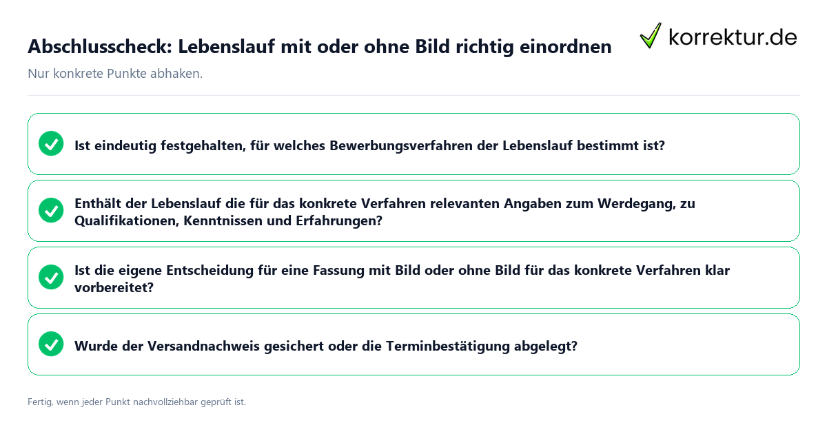 Abschlusscheck: Lebenslauf mit oder ohne Bild richtig einordnen Konkreter Abschlusscheck zu Lebenslauf mit oder ohne Bild richtig einordnen
