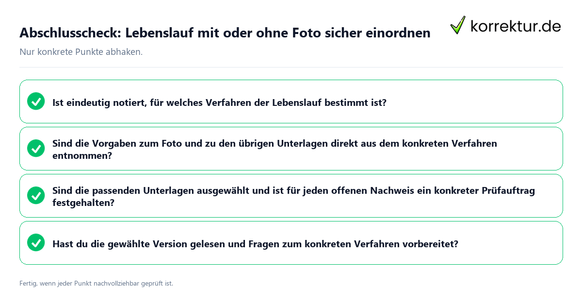Abschlusscheck: Lebenslauf mit oder ohne Foto sicher einordnen Konkreter Abschlusscheck zu Lebenslauf mit oder ohne Foto sicher einordnen