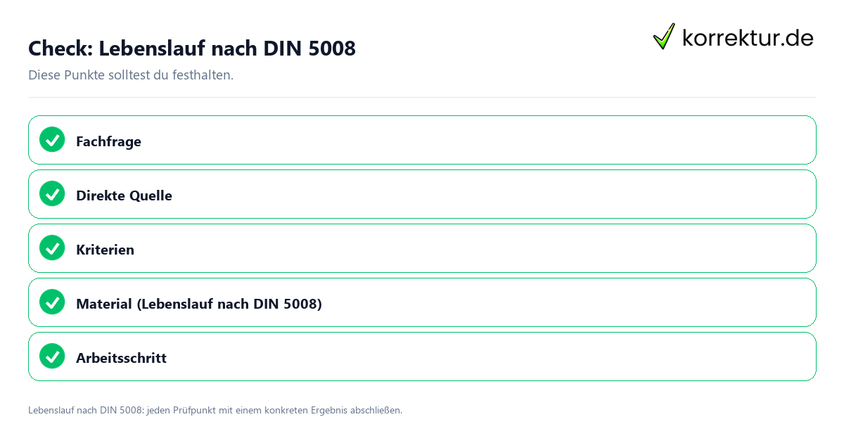 Lebenslauf nach DIN 5008 mit einer themenspezifischen Checkliste