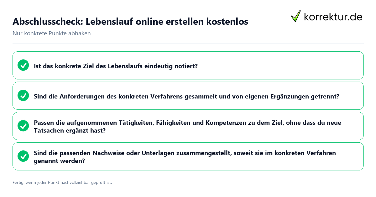 Konkreter Abschlusscheck zu Lebenslauf online erstellen kostenlos