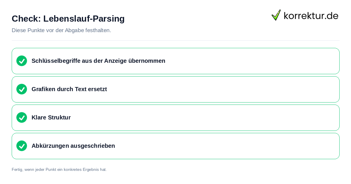 Lebenslauf-Parsing: Prüfliste mit vier Punkten