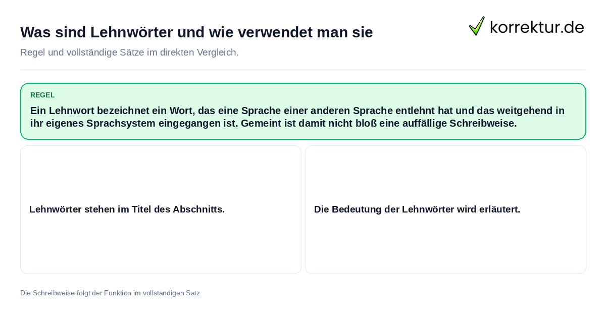 Konkrete Regel und vollständige Beispielsätze zu Was sind Lehnwörter und wie verwendet man sie