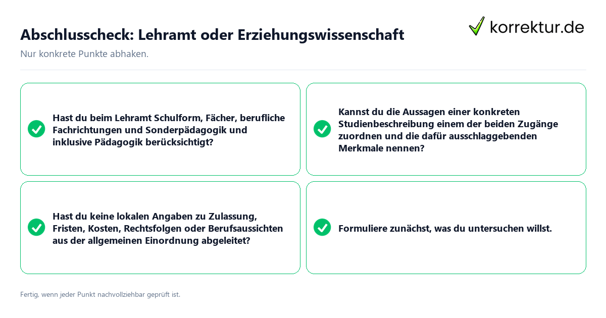 Konkreter Abschlusscheck zu Lehramt oder Erziehungswissenschaft
