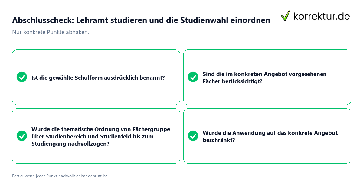 Konkreter Abschlusscheck zu Lehramt studieren und die Studienwahl einordnen