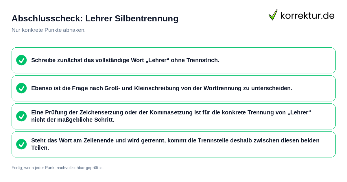 Konkreter Abschlusscheck zu Lehrer Silbentrennung