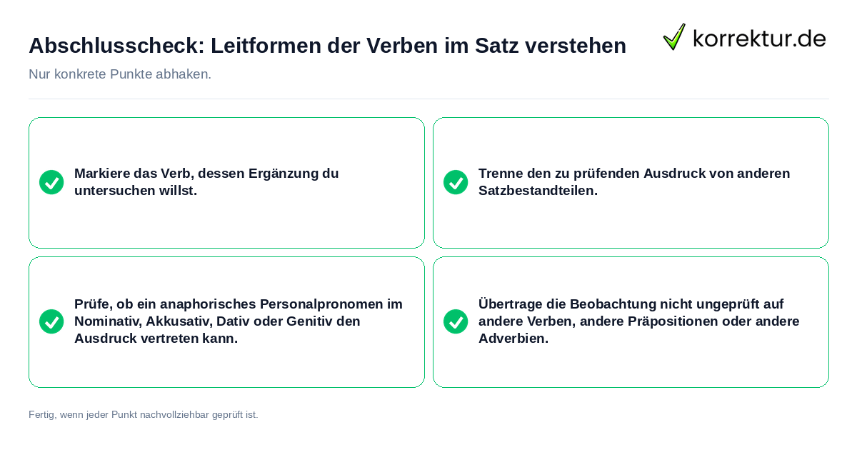 Konkreter Abschlusscheck zu Leitformen der Verben im Satz verstehen