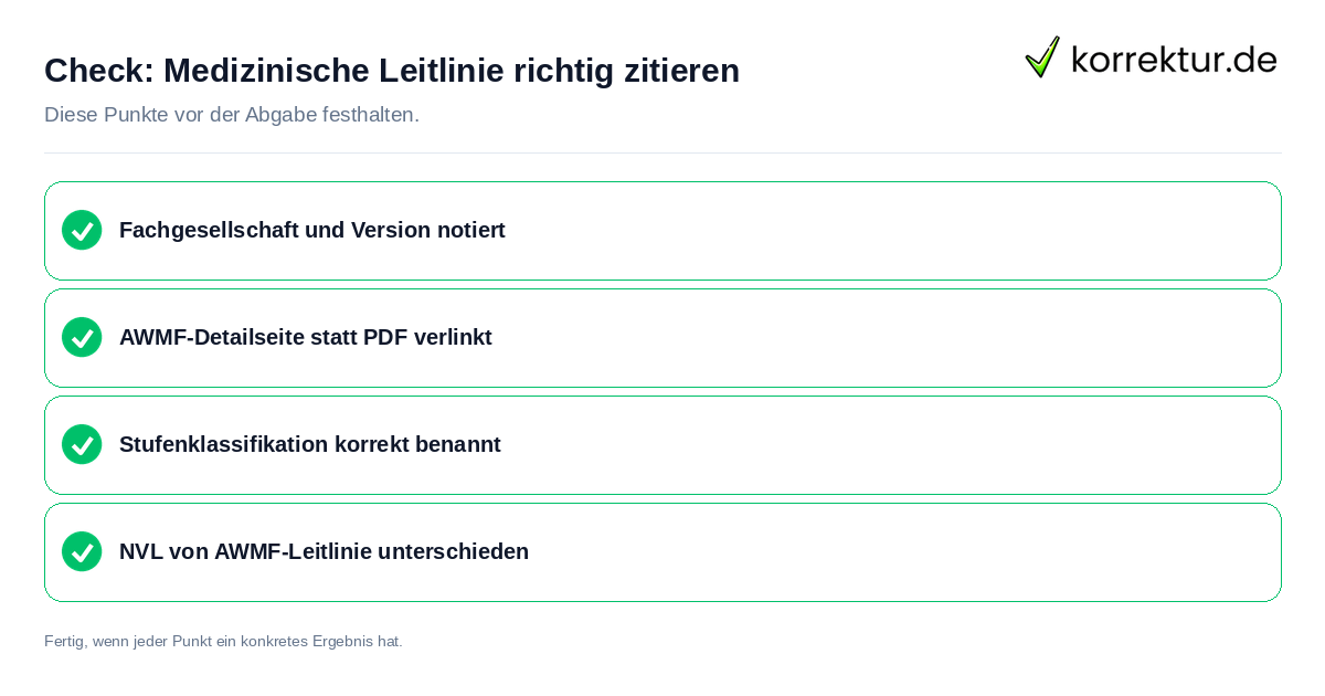 Check: Medizinische Leitlinie richtig zitieren Medizinische Leitlinie richtig zitieren: Prüfliste mit vier Punkten