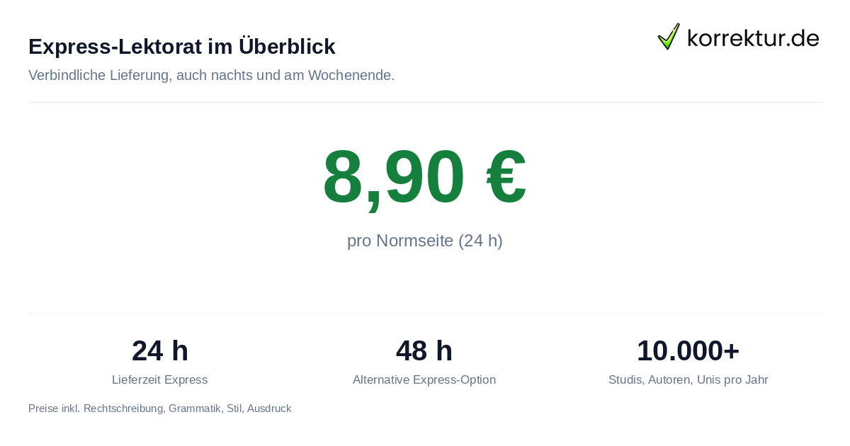 Express-Lektorat 24 Stunden für Bachelorarbeit: Preise und Leistungen im Überblick