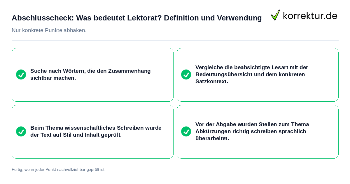 Konkreter Abschlusscheck zu Was bedeutet Lektorat? Definition und Verwendung