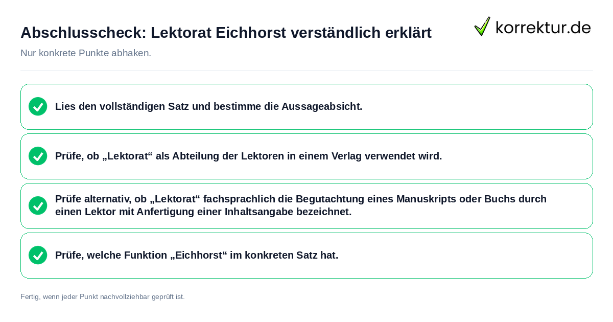 Konkreter Abschlusscheck zu Lektorat Eichhorst verständlich erklärt