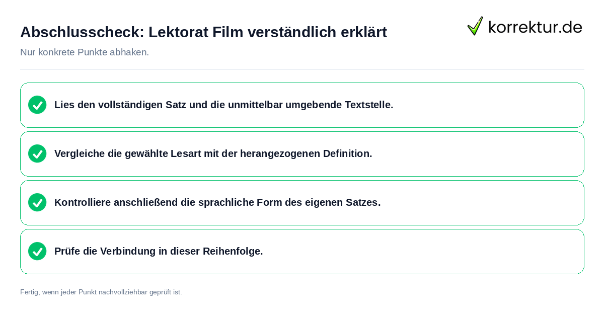 Konkreter Abschlusscheck zu Lektorat Film verständlich erklärt