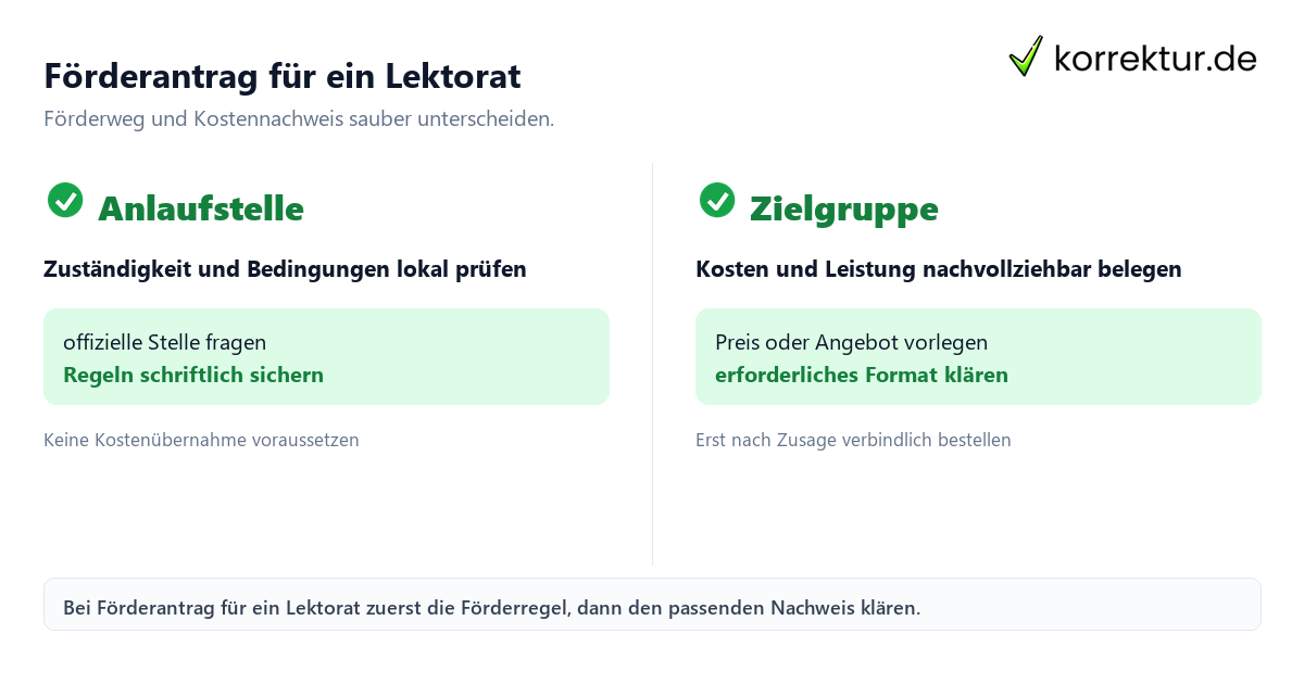 Förderantrag für ein Lektorat: Förderweg und Kostennachweis im Vergleich