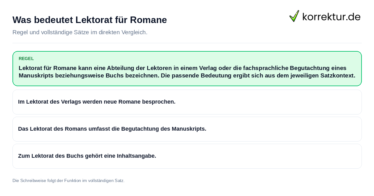 Was bedeutet Lektorat für Romane Konkrete Regel und vollständige Beispielsätze zu Was bedeutet Lektorat für Romane