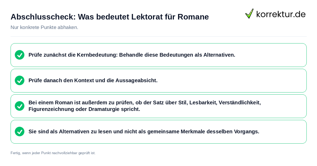 Abschlusscheck: Was bedeutet Lektorat für Romane Konkreter Abschlusscheck zu Was bedeutet Lektorat für Romane