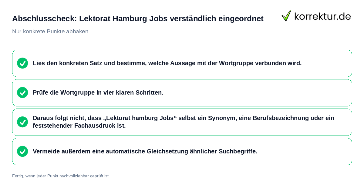 Konkreter Abschlusscheck zu Lektorat Hamburg Jobs verständlich eingeordnet