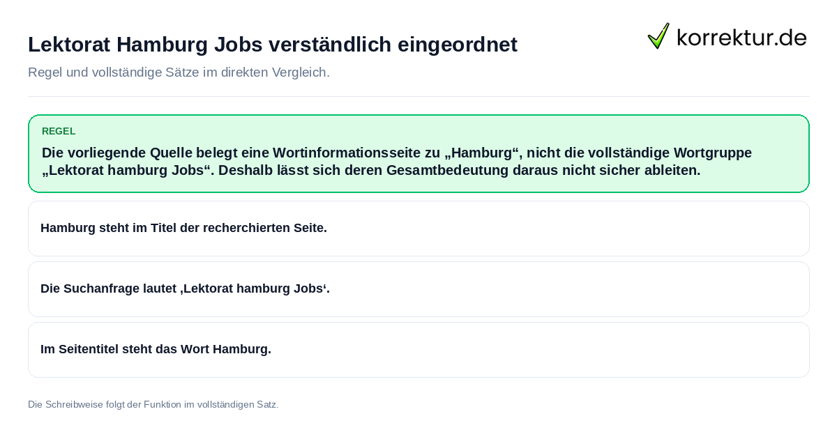 Konkrete Regel und vollständige Beispielsätze zu Lektorat Hamburg Jobs verständlich eingeordnet