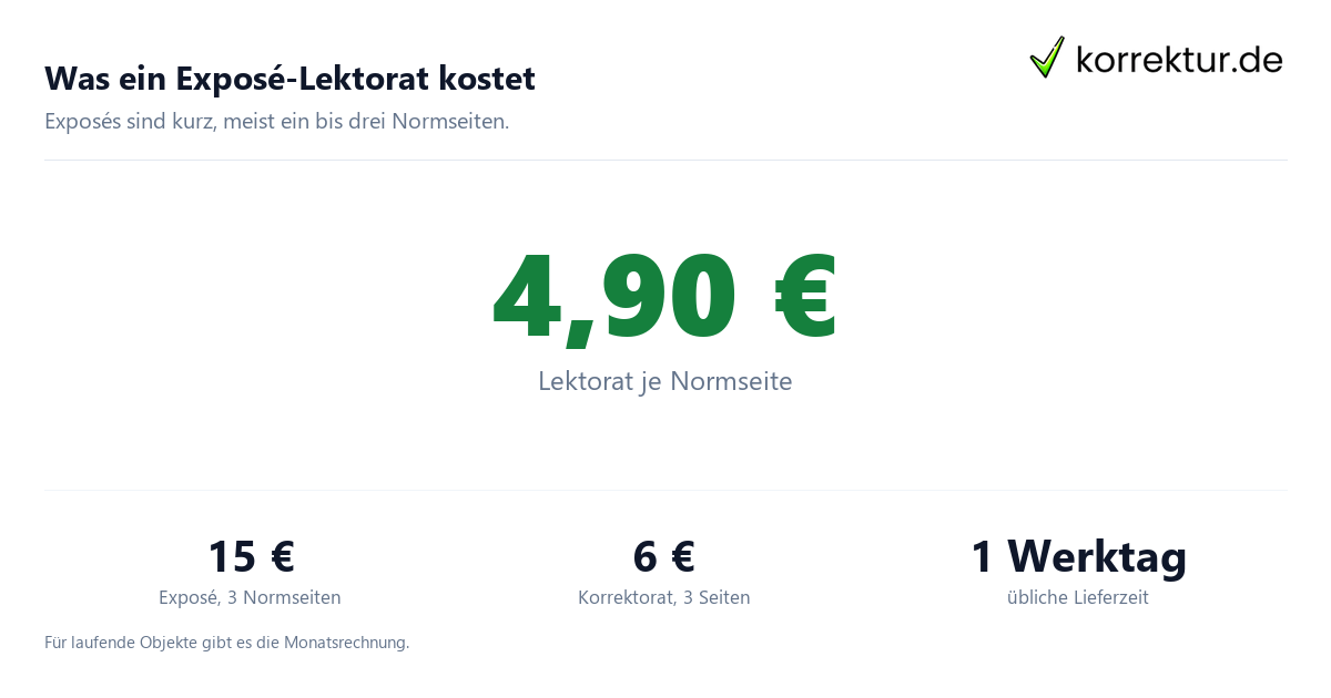Was ein Exposé-Lektorat kostet Exposé-Lektorat: Preisbeispiele