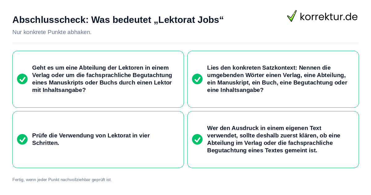 Konkreter Abschlusscheck zu Was bedeutet „Lektorat Jobs“