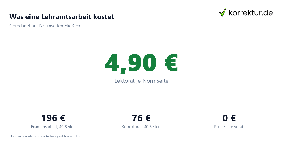 Was eine Lehramtsarbeit kostet Lehramt-Lektorat: Preisbeispiele