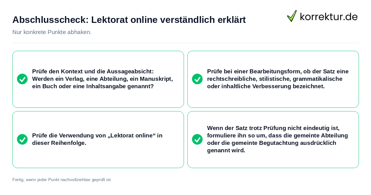 Konkreter Abschlusscheck zu Lektorat online verständlich erklärt