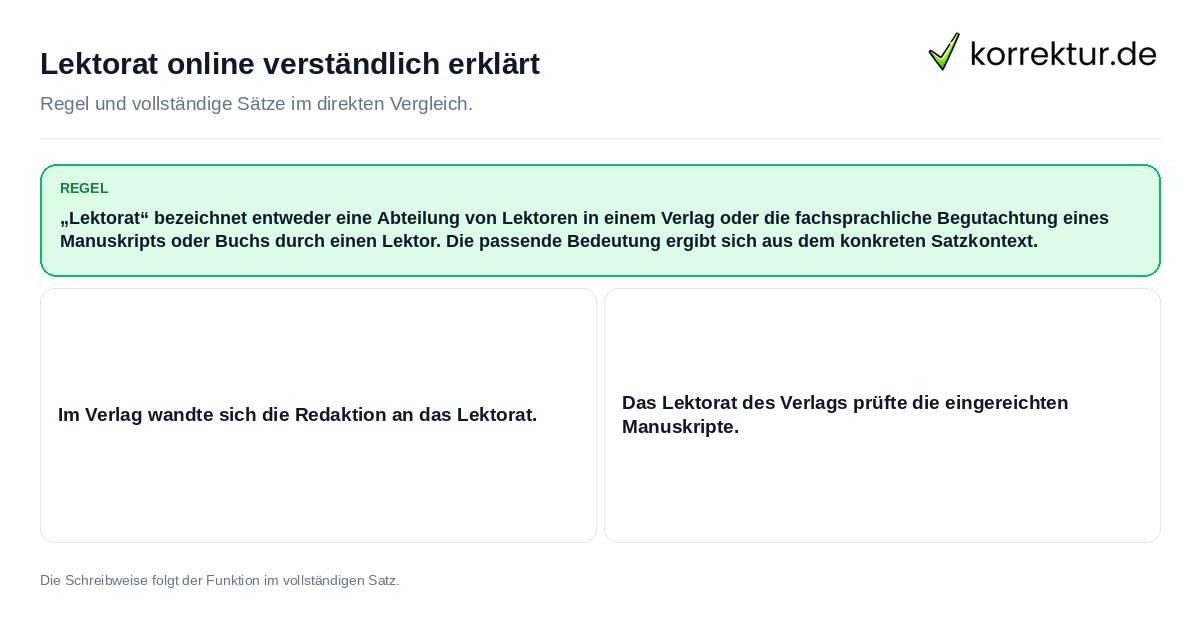 Konkrete Regel und vollständige Beispielsätze zu Lektorat online verständlich erklärt