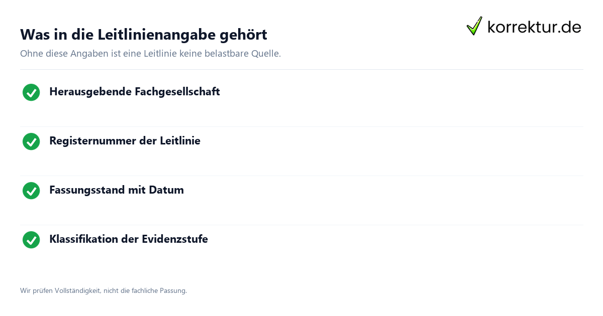Was in die Leitlinienangabe gehört Pflege-Lektorat: Pflichtangaben bei Leitlinien