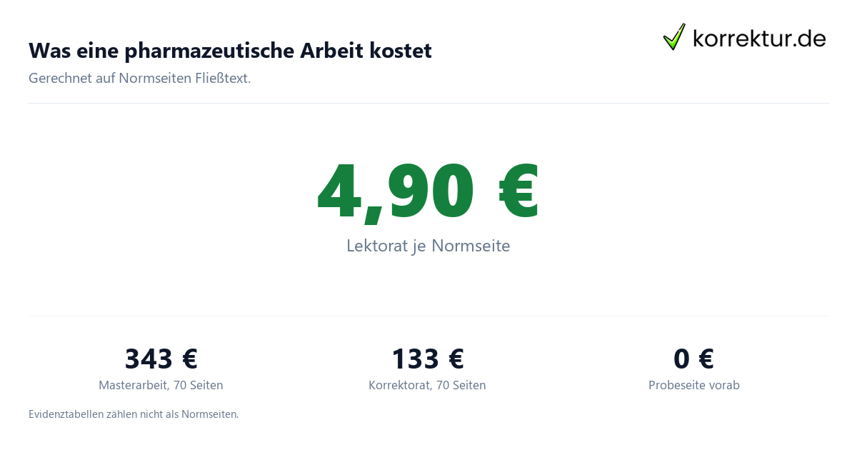 Was eine pharmazeutische Arbeit kostet Pharmazie-Lektorat: Preisbeispiele