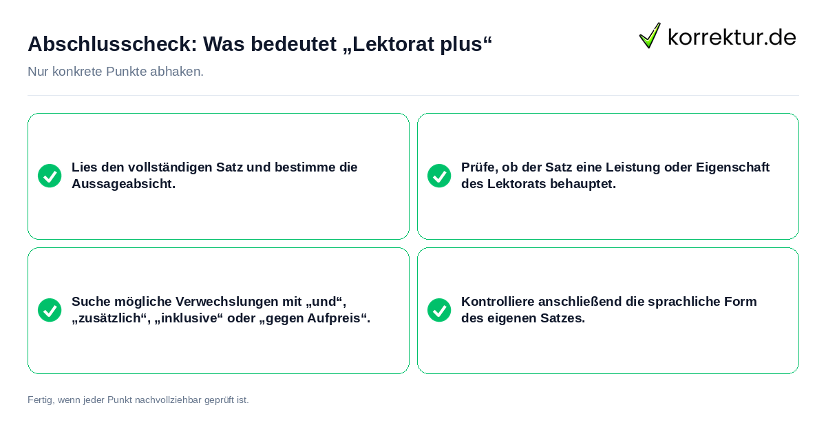 Konkreter Abschlusscheck zu Was bedeutet „Lektorat plus“