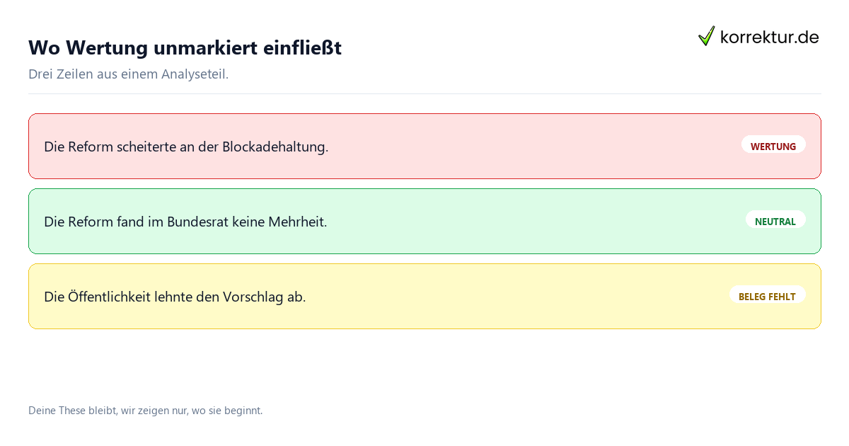 Wo Wertung unmarkiert einfließt Politikwissenschaft: Wertung im Analyseteil