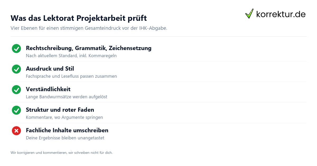 Was das Lektorat Projektarbeit prüft Lektorat Projektarbeit Leistungsumfang für IHK und Techniker