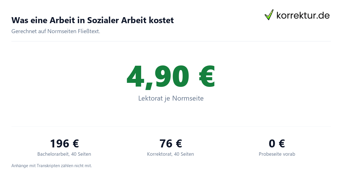 Was eine Arbeit in Sozialer Arbeit kostet Soziale Arbeit: Preisbeispiele