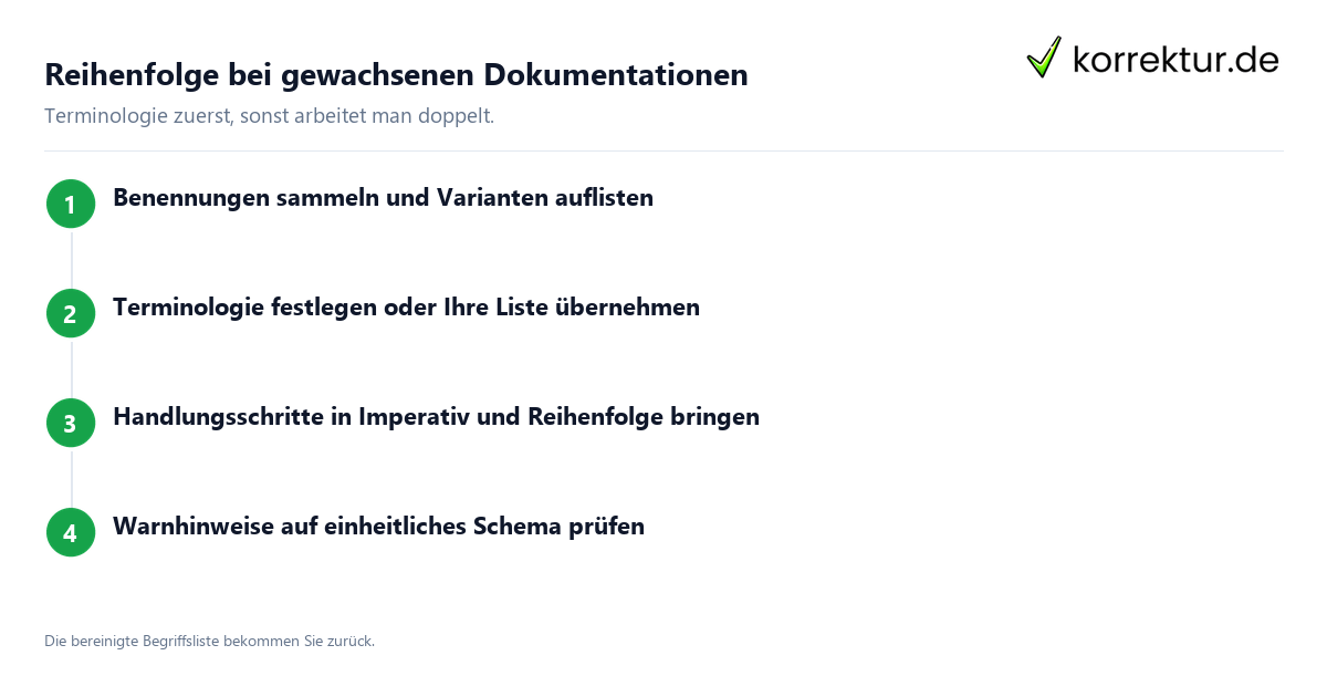 Reihenfolge bei gewachsenen Dokumentationen Technische Dokumentation: Reihenfolge der Bearbeitung