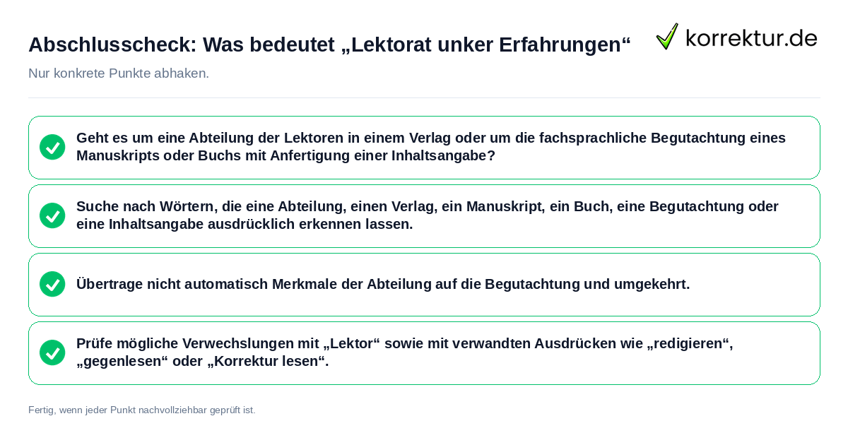 Konkreter Abschlusscheck zu Was bedeutet „Lektorat unker Erfahrungen“