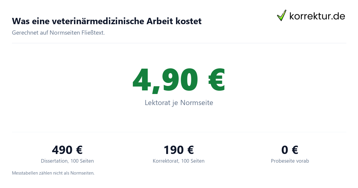 Was eine veterinärmedizinische Arbeit kostet Veterinärmedizin-Lektorat: Preisbeispiele