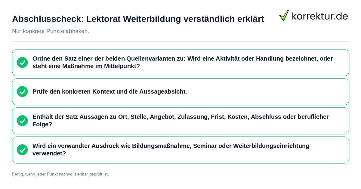 Konkreter Abschlusscheck zu Lektorat Weiterbildung verständlich erklärt
