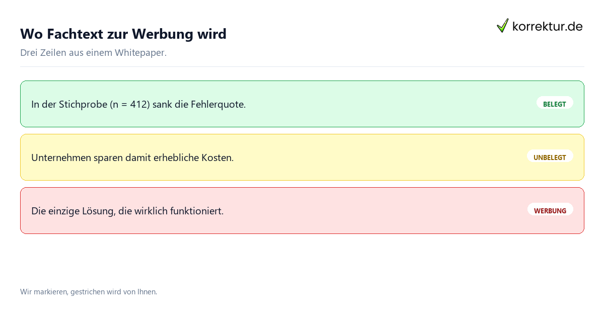 Wo Fachtext zur Werbung wird Whitepaper-Lektorat: Beleg und Werbeaussage