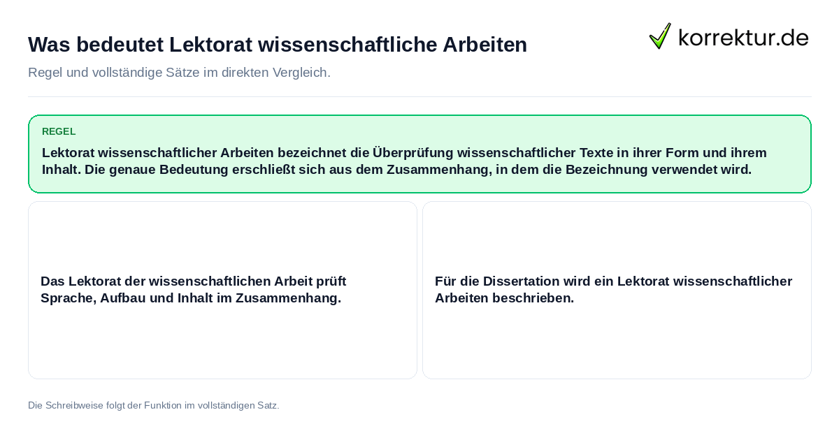 Konkrete Regel und vollständige Beispielsätze zu Was bedeutet Lektorat wissenschaftliche Arbeiten