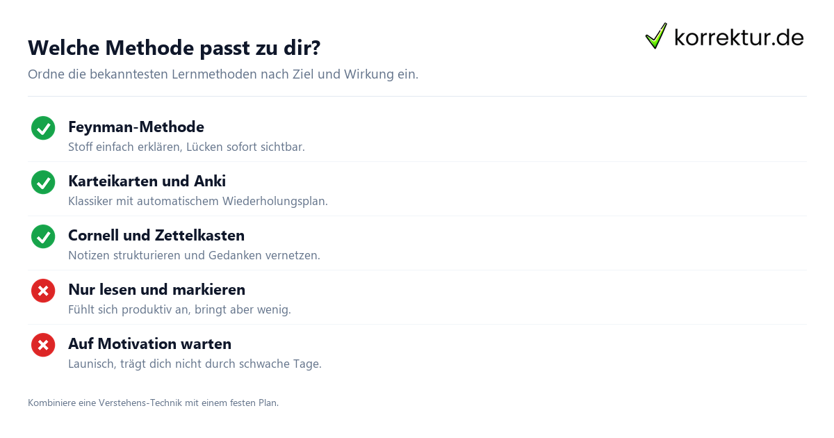 Welche Methode passt zu dir? Lernmethoden Übersicht zum Verstehen Merken und Organisieren