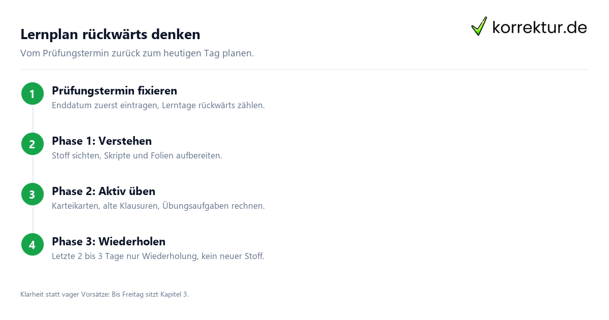 Lernplan in 4 Schritten von der Prüfung rückwärts erstellen