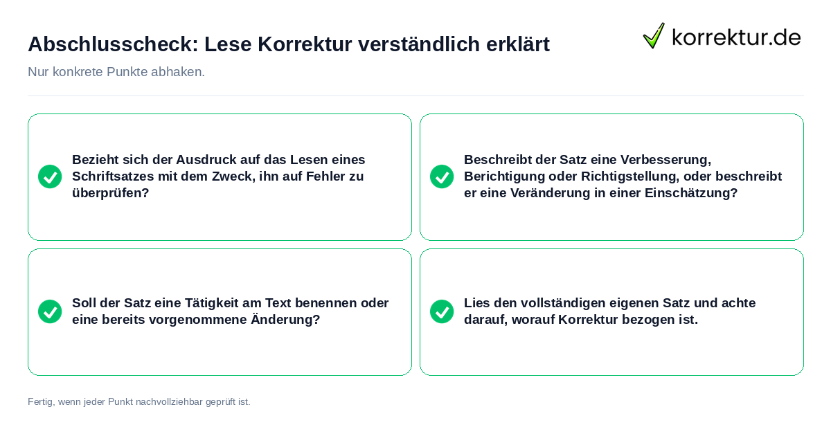 Konkreter Abschlusscheck zu Lese Korrektur verständlich erklärt