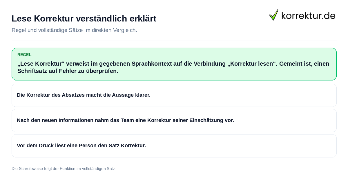 Konkrete Regel und vollständige Beispielsätze zu Lese Korrektur verständlich erklärt