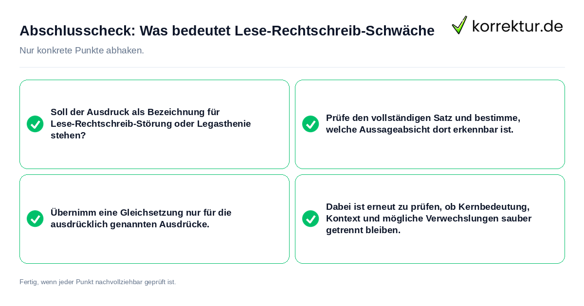 Konkreter Abschlusscheck zu Was bedeutet Lese-Rechtschreib-Schwäche
