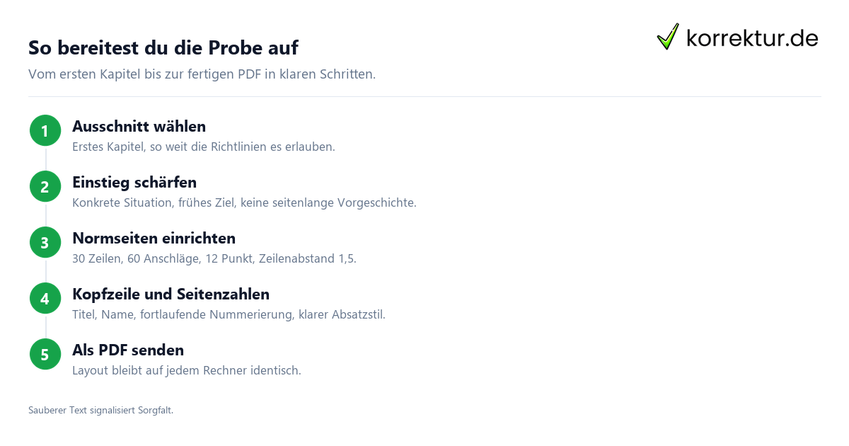 So bereitest du die Probe auf Leseprobe für den Verlag: Schritte zur Normseite und zum starken Einstieg
